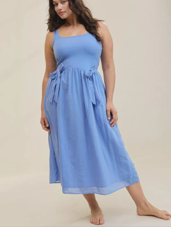 aerie Dresses & Skirts - aerie Light Blue Sleeveless Midi Dress with Side Bows Size Small
